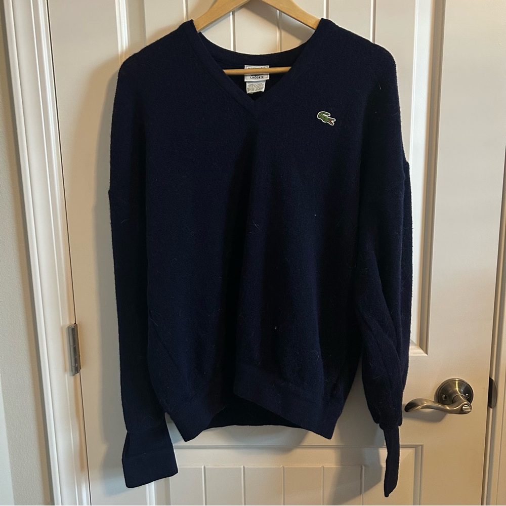Lacoste Navy Blue V-Neck Pullover Sweater Size L